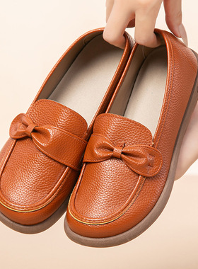 2026春秋豆豆鞋女百搭PU皮面女单鞋一脚蹬舒适妈妈鞋软底休闲鞋