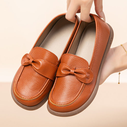 2026春秋豆豆鞋女百搭PU皮面女单鞋一脚蹬舒适妈妈鞋软底休闲鞋