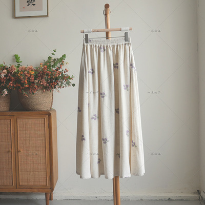 5216《琴心》原创法式茶歇刺绣半身裙高腰显瘦a字碎花长裙