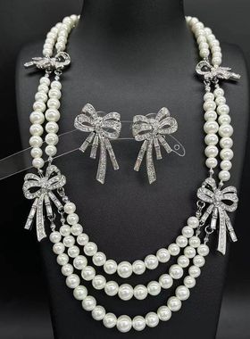 古vintage复古蝴蝶结珍珠项链链