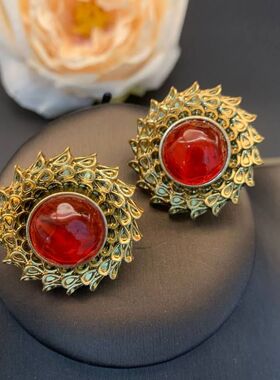 法式复古红色夸张耳钉高级宫廷风vintage耳饰气质设计感耳钉GH