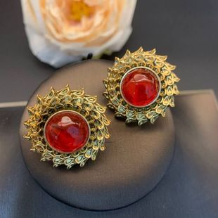 法式复古红色夸张耳钉高级宫廷风vintage耳饰气质设计感耳钉GH