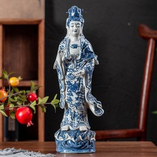 景德镇陶瓷菩萨佛像桌面装饰古南海观世音仿古摆件陶瓷观音像YT