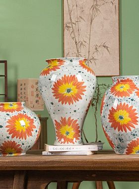 家居“黄色雏菊”陶瓷釉下高温景德镇手绘陶瓷花瓶手工瓷摆件YT