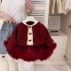女童红色半身裙套装 2025秋冬周岁抓周礼服儿童宝宝洋气秋装 tutu