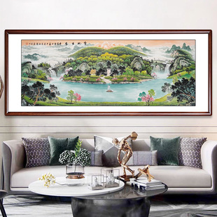 宝地生金聚宝盆山水画手绘国画风水靠山办公室客厅水墨画西墙挂画