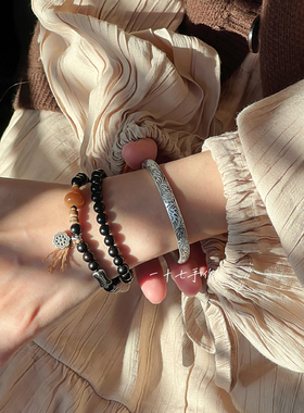 足银999.9复古风宝相花平安手镯