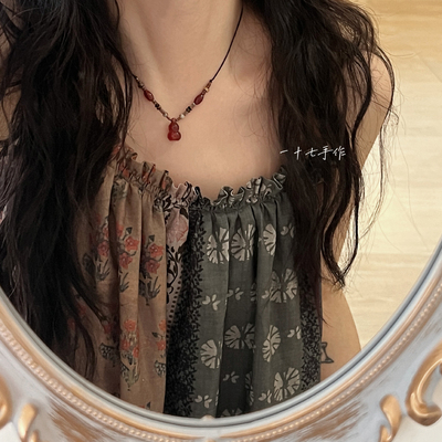 新中式串珠天然红玛瑙葫芦项链女