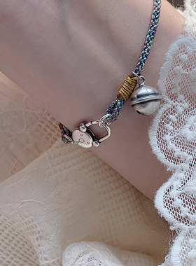 一十七手作 原创设计 小熊复古纯银磨砂铃铛简约个性礼物手绳手链