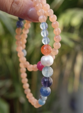 【断虹霁雨】天然水晶原创设计日光石堇青石海蓝宝珍珠蓝晶石