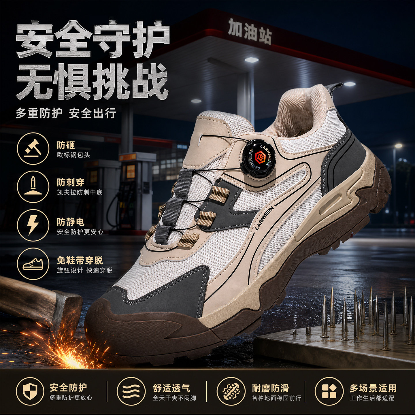 朗盟劳保鞋男款防砸防刺穿钢头旋转纽扣防静电冬季保暖轻便安全鞋
