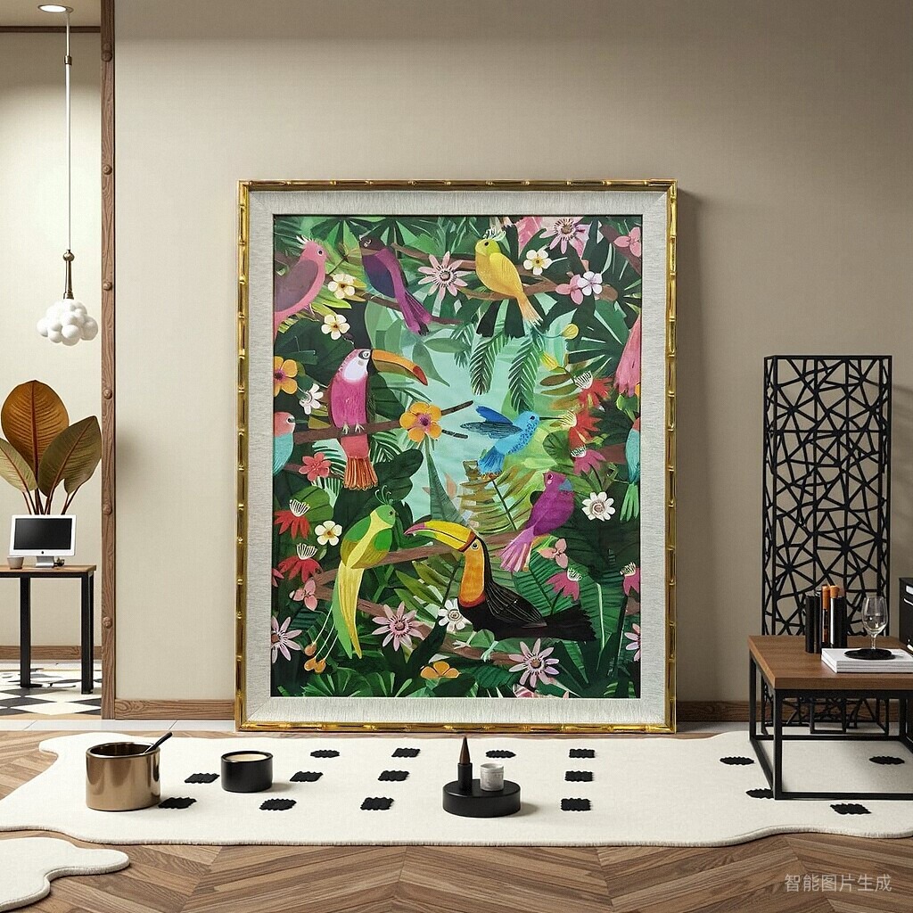 彩色动物装饰画客厅花卉挂画儿童房治愈系壁画图片