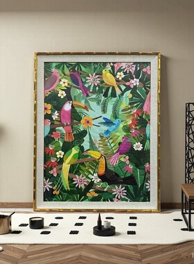 彩色动物装饰画客厅花卉挂画儿童房治愈系壁画