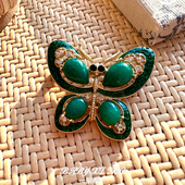 「绿蝴蝶」绿色珐琅重工锆石镶嵌复古小众设计法式 复古胸针Z005
