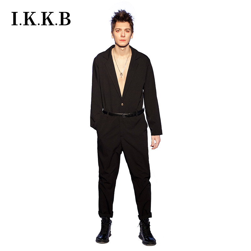 春秋欧美潮男百搭连体裤走秀款个性潮流连体裤宽松修身青年连体衣