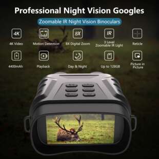 4K Night Vision Goggles 8X Binoculars Focusable IR Light