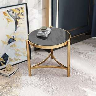 轻奢圆茶几钢化玻璃茶桌后不锈钢角几酒店小圆几简约客厅茶几