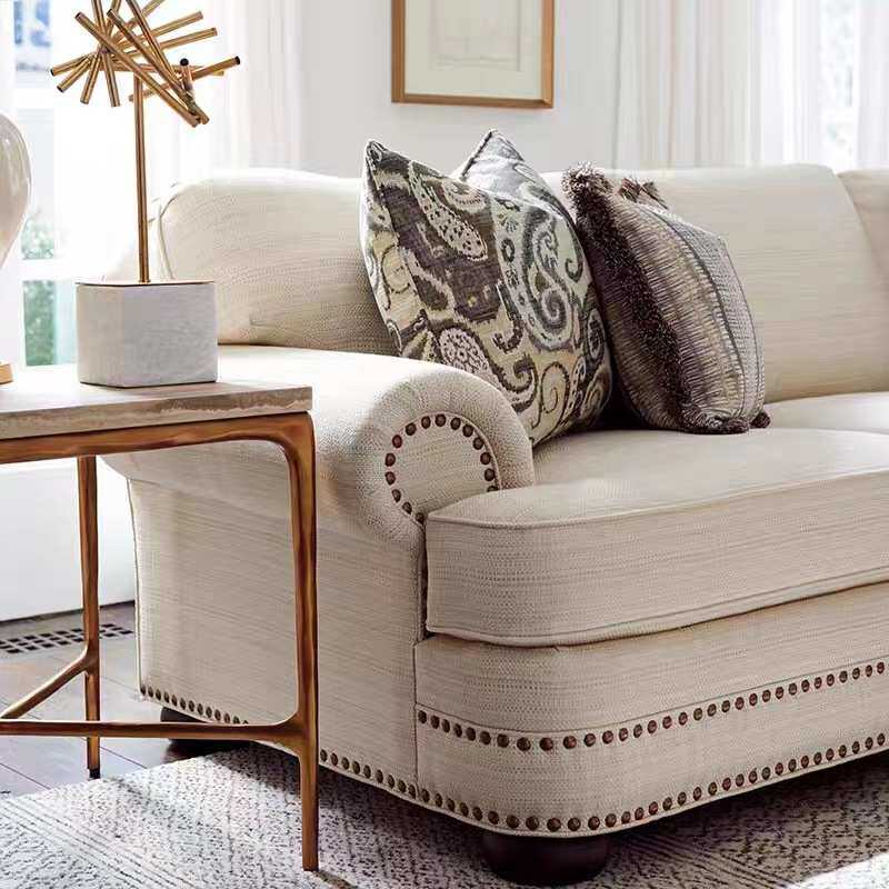 美式乡村复古做旧布艺三人位沙发现代简约小户型客厅家用组合沙发