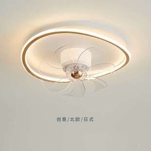 新款吸顶摇头风扇灯北欧原木风卧室书房餐厅灯简约现代灯风扇一体