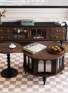 XW法式复古实木安娜电视柜黑色美式小户型客厅家用储物柜中古风