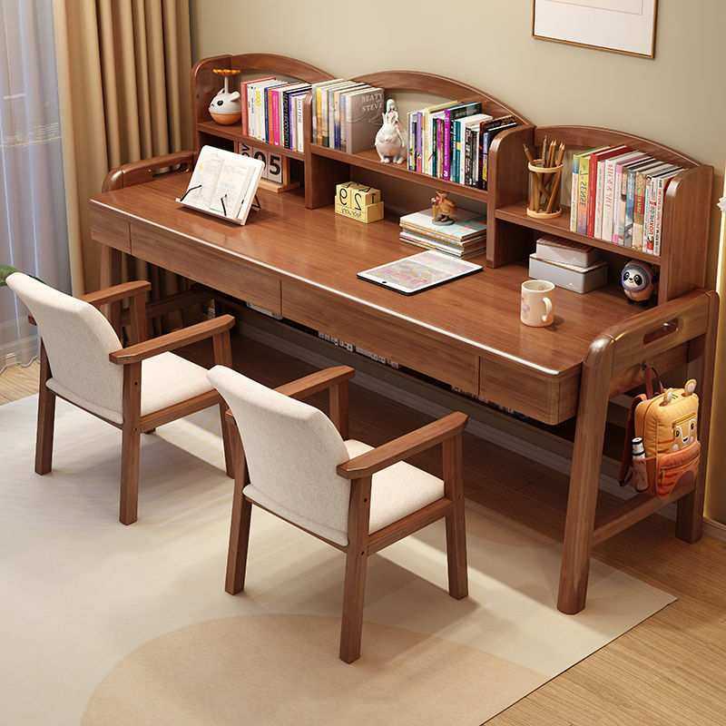 儿童书桌书架组合一体实木双人学习桌家用卧室中小学生写字桌椅子,3C数码配件,USB灯,淘宝优惠券,粉丝福利购,淘宝优惠卷