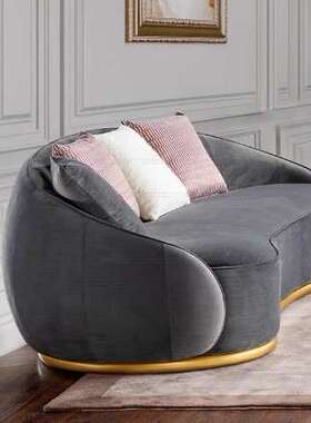 北欧金属不锈钢灰色布艺沙发轻奢设计师小户型网红客厅圆弧形组合