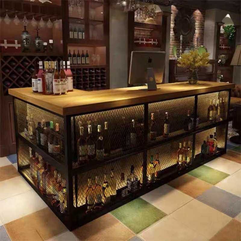工业风酒吧吧台收银台餐厅咖啡厅奶茶店接待前台转角铁艺吧台桌