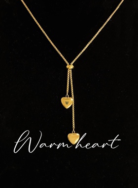 心心相印长款可调节双爱心吊坠轻奢小众钛钢气质冬天配毛衣的项链