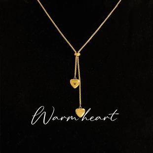 心心相印长款 项链 可调节双爱心吊坠轻奢小众钛钢气质冬天配毛衣