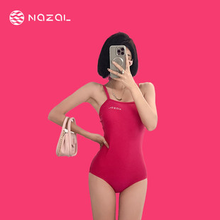 Nazal 火龙果色 竞速泳衣女低开叉连体三角包臀收腰初学者游泳衣