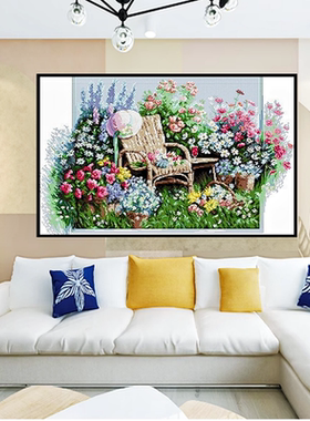 新款清晰印花十字绣棉线刺绣套件植物花卉图案花园的椅子客厅挂画