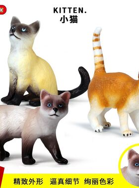 儿童玩具仿真动物模型静态实心猫咪套装伯曼猫黄猫摆件黑白猫花猫