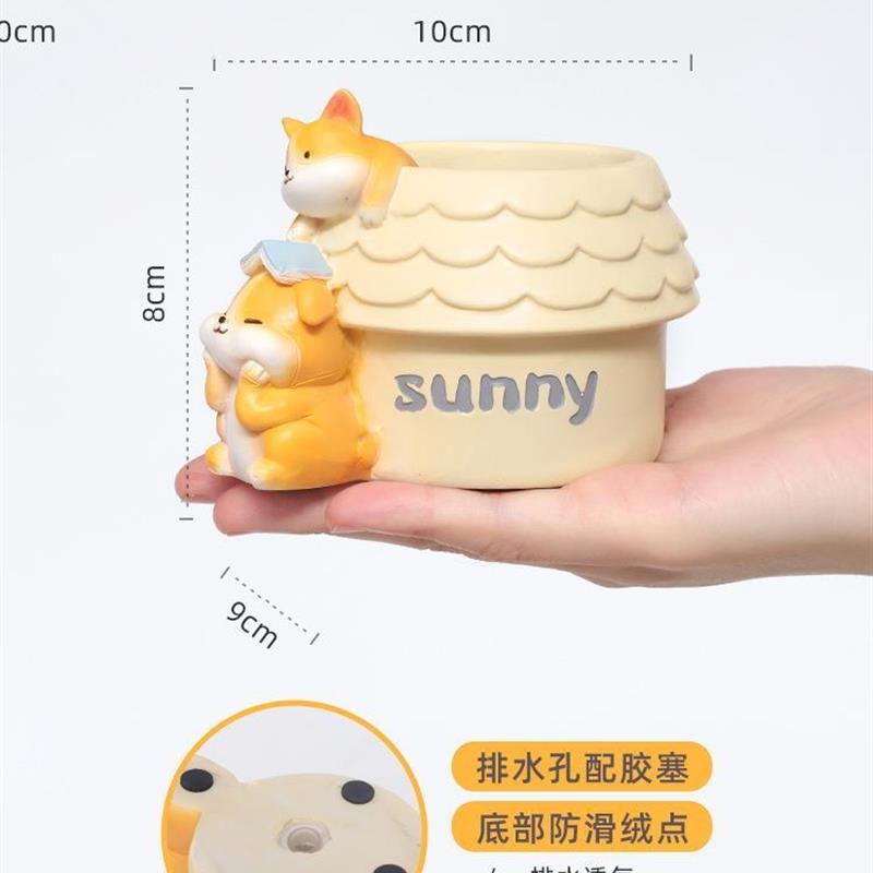 柯基小猫多肉花盆创意可爱卡通花园办公室桌面绿植装饰品花盆可爱