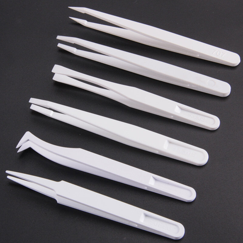 厂家直销PE绝缘塑料白色防磁镊子电子维修尖头平头圆头宽口扁头