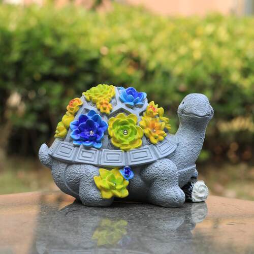 跨境新款卡通可爱花朵乌龟太阳能灯树脂工艺品摆件厂家现货