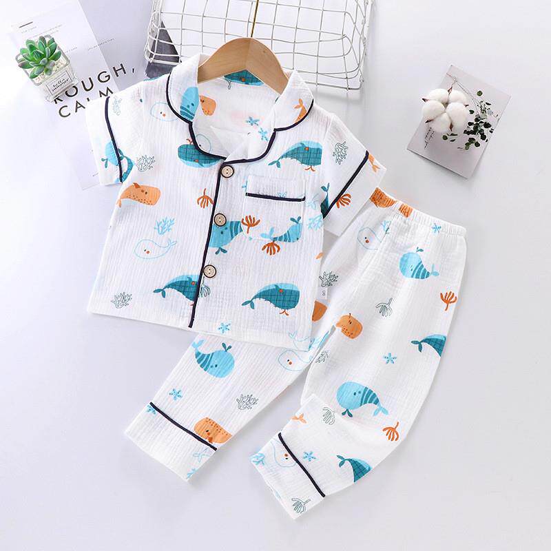 儿童睡衣夏季纯棉薄款男女中小童宝宝短袖家居服套装空调服两件套