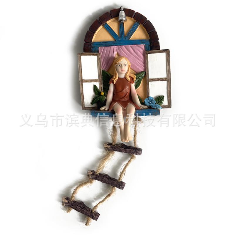 窗户仙女树脂挂件家居装饰工艺品摆件 可爱创意户外女孩花园装饰
