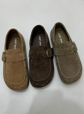 可千凡2586-11真皮勃肯鞋女2025复古休闲单鞋一脚蹬平底软底乐福