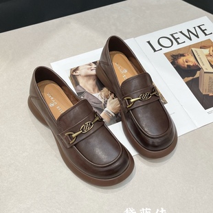。黛蓝佳女鞋厚底真皮乐福鞋女2024秋圆头一脚蹬皮鞋单鞋88631