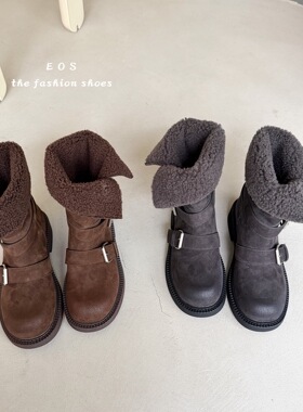 。EOS25295-2冬季厚底保暖加绒长靴套筒靴子绒面时装靴时尚潮流款