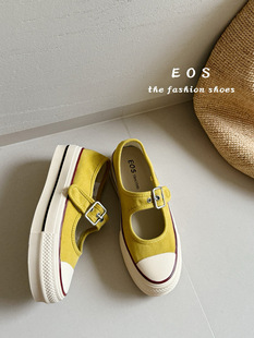 。EOS女鞋厚底一脚蹬浅口玛丽珍休闲运动帆布鞋一字扣单鞋2566-1
