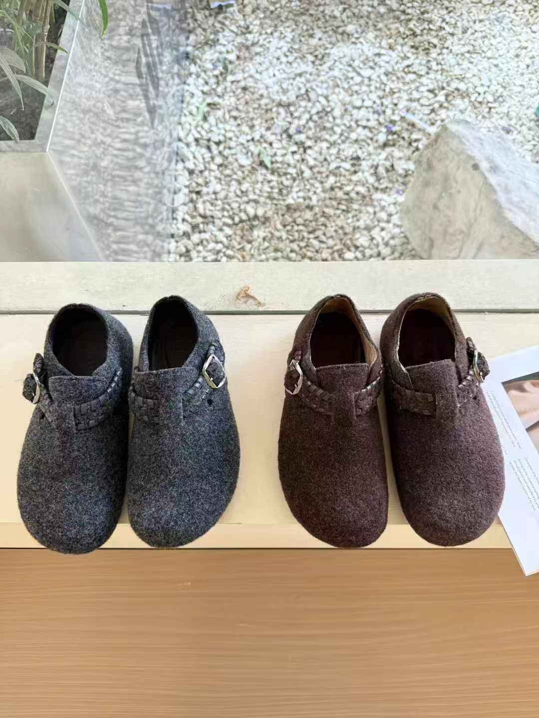 209-8/GX928-9冬季低跟加绒呢子休闲勃肯鞋绒面平底一脚蹬保暖鞋