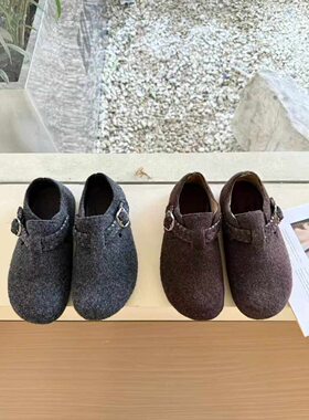 209-8/GX928-9冬季低跟加绒呢子休闲勃肯鞋绒面平底一脚蹬保暖鞋