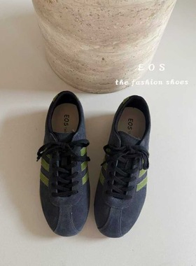 。EOS9935-7复古磨砂皮德训鞋女2025新款百搭透气休闲运动鞋女鞋