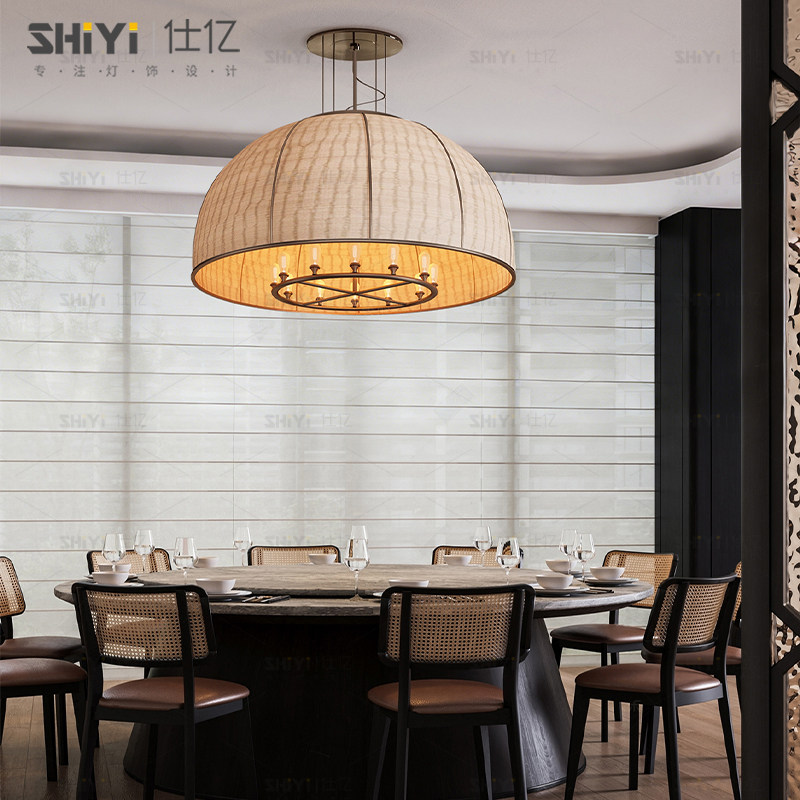 新中式复古吊灯定制酒店火锅餐饮店包厢圆桌大吊灯民宿吧台餐桌灯