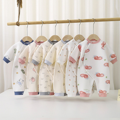 婴儿衣服夹棉连体衣纯棉a类秋冬
