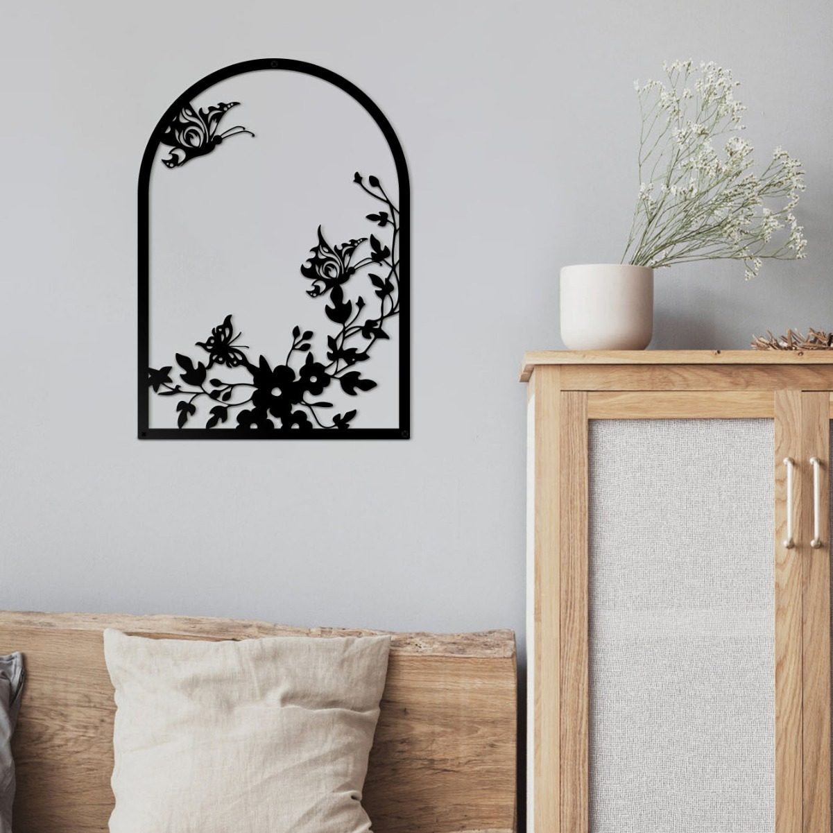 花丛蝴蝶剪影铁质窗户形状金属挂件家居卧室客厅墙艺玄关装饰壁挂