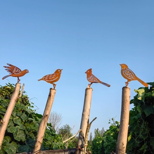 4只生锈铁艺小鸟户外庭院摆件复古做旧花园装饰地插栅栏木桩点缀