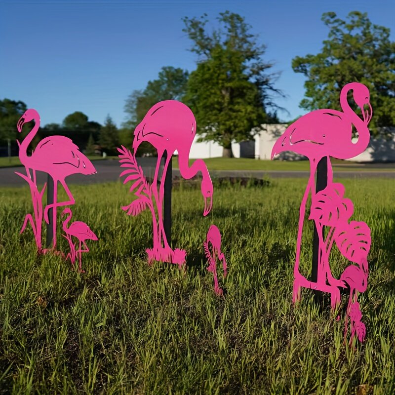粉色火烈鸟铁艺户外金属地桩装饰创意动物庭院摆件园林艺术摆件
