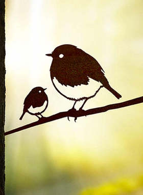 知更鸟和小鸟罗宾剪影户外挂饰金属花园园艺铁艺工艺品插件